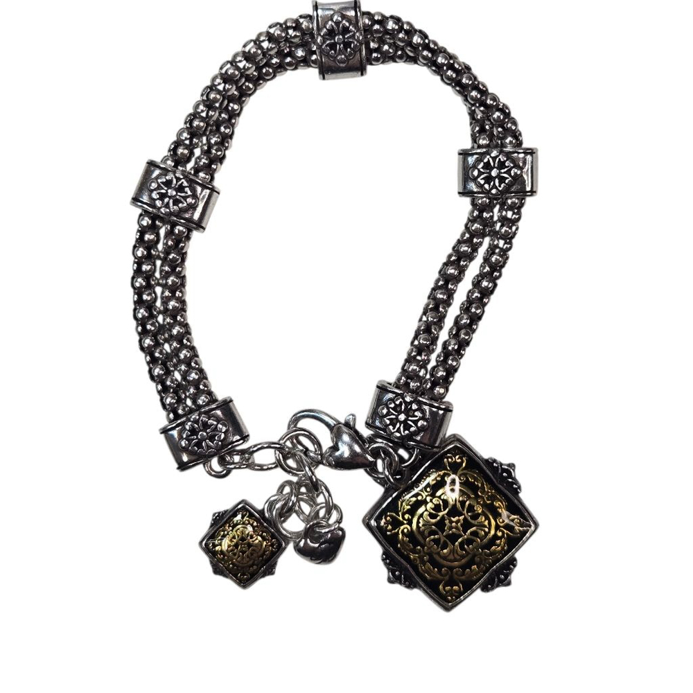 Brighton Bracelet Silver & Gold Tone Classic Charm Chunky Chain Stations Elegant